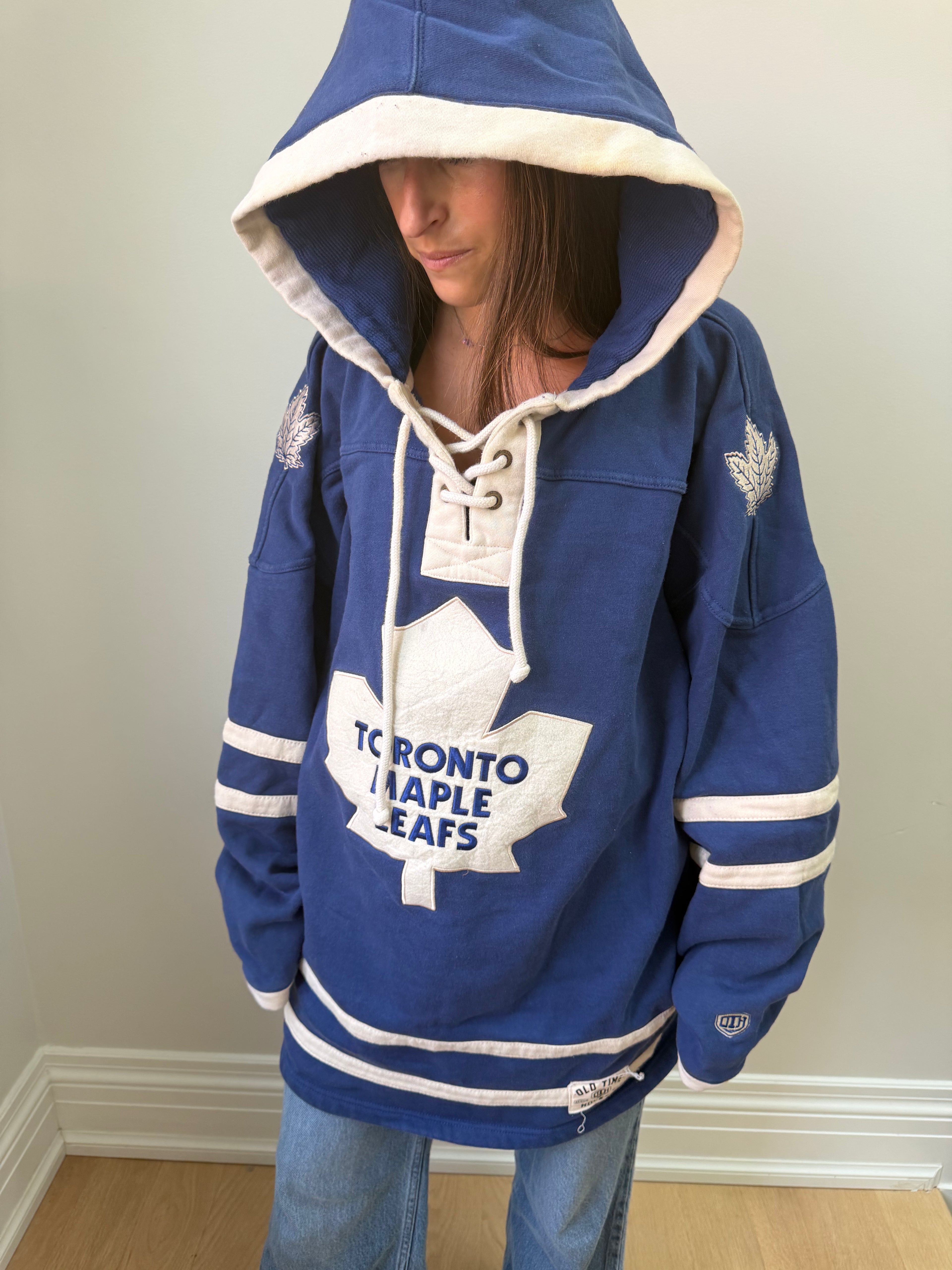 Vintage Toronto Maple Leafs Old Time Hockey Lace-Up Hoodie
